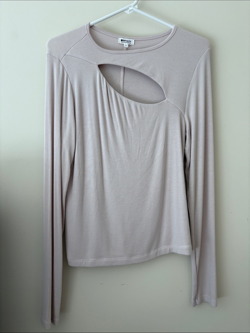 LA made Beige Long Sleeve Top with Asymmetrical Cutout